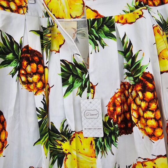 Womens Sz 3X Tropical Pineapple Print Pleated Swing Skirt Cotton Blend Retro NWT - Picture 8 of 11